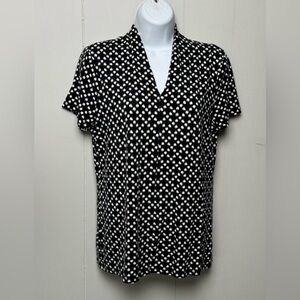 Talbots Women’s Black and White Short Sleeve V Neck Blouse Size M